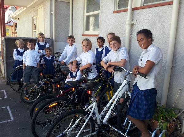 St Mathew's Primary School kids in Hastings with their bikes.